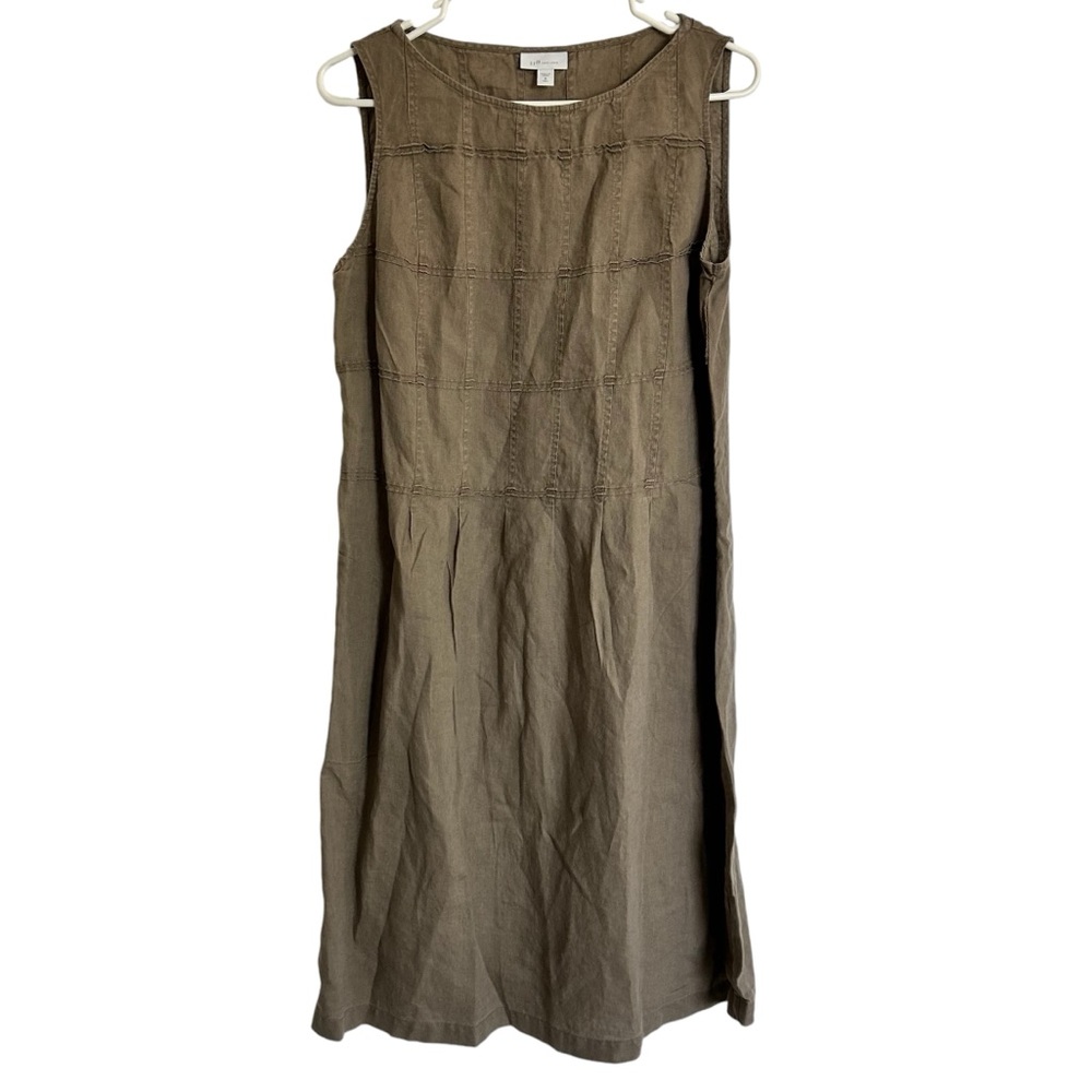 Sleeveless Olive Green Linen Blend Dress